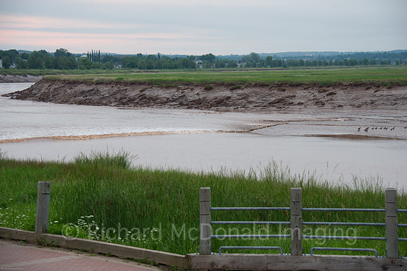 Tidal bore progressing along the Petitcodiac River in Moncton, New Brunswick.